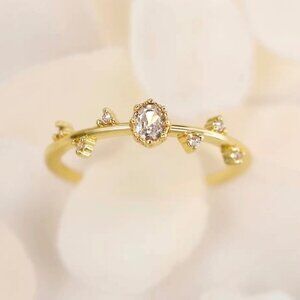 NWT Dainty Ring 14K Gold Plated Oval Cubic Zirconia Sz. 8 Delicate Fairy